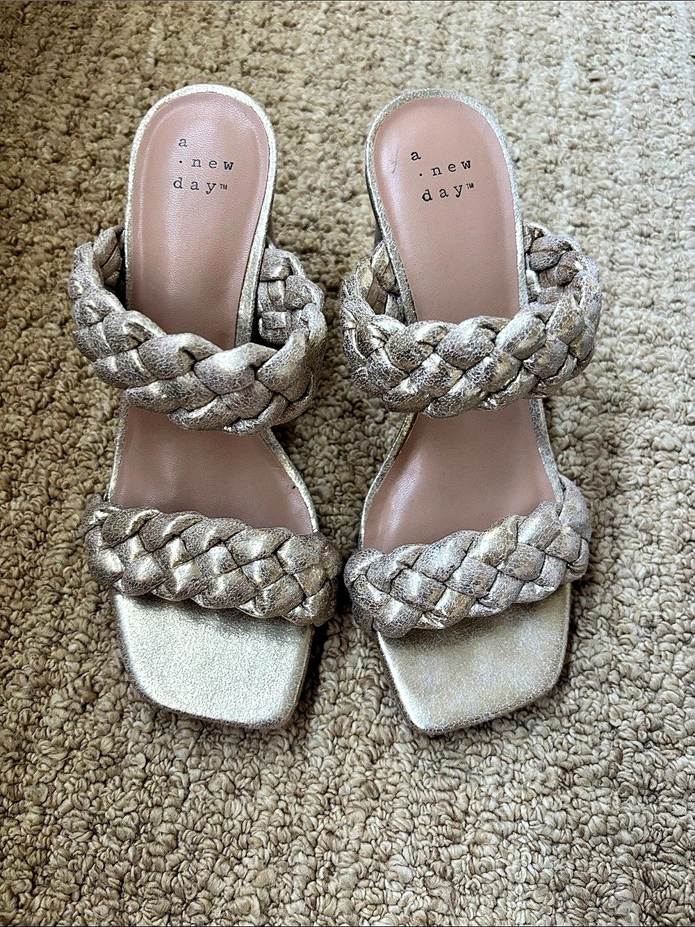 A new day Braided Metallic Block Heel Sandals Gold, US 6